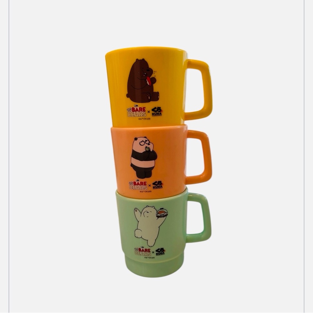 Kuru limited edition We Bare Bears Stackable plastic Mugs Yellow, Orange, Green